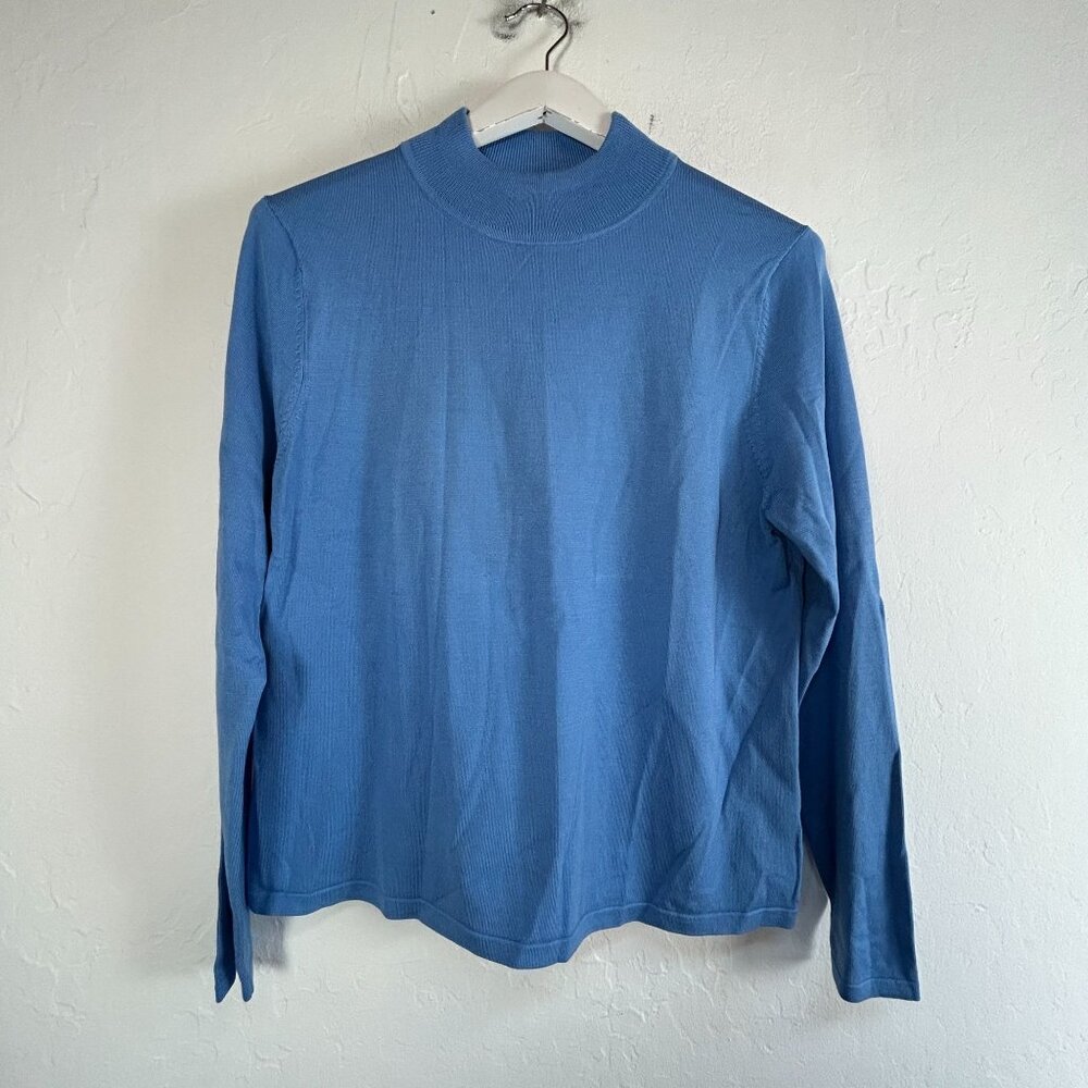 Pendleton Womens Blue Mock Neck Sweater Large Silk Blend Pullover Lightweight